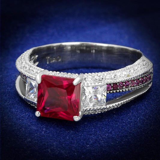 TS545 - Rhodium + Ruthenium 925 Sterling Silver Ring with AAA Grade CZ in Ruby-0
