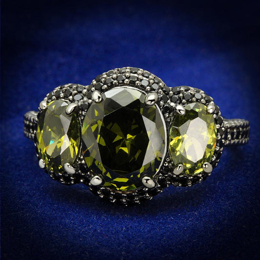 TS547 - Ruthenium 925 Sterling Silver Ring with AAA Grade CZ in Olivine color-0