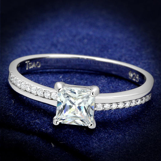 TS558 - Rhodium 925 Sterling Silver Ring with AAA Grade CZ in Clear-0