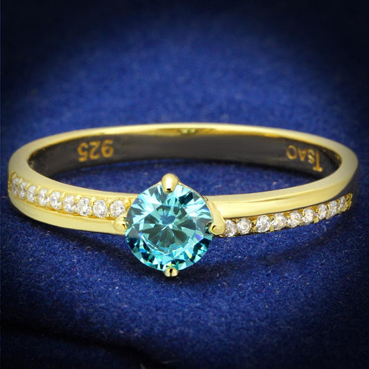 TS561 - Gold 925 Sterling Silver Ring with AAA Grade CZ in Sea Blue-0