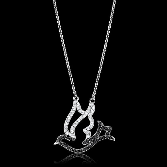 TS563 - Rhodium + Ruthenium 925 Sterling Silver Chain Pendant with AAA Grade CZ in Clear-0