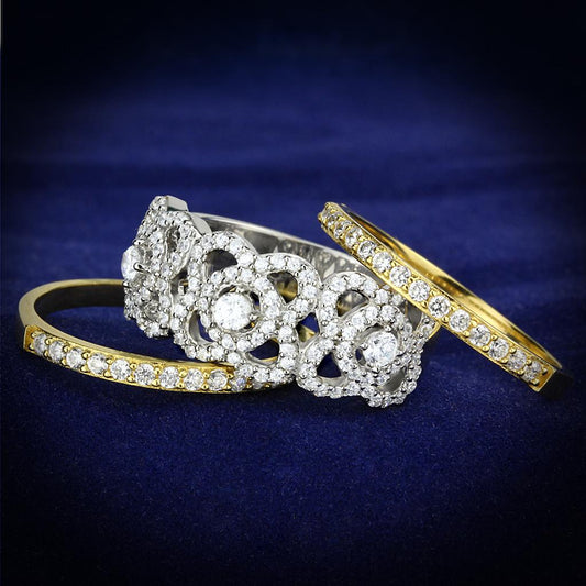 TS569 - Gold+Rhodium 925 Sterling Silver Ring with AAA Grade CZ in Clear-0