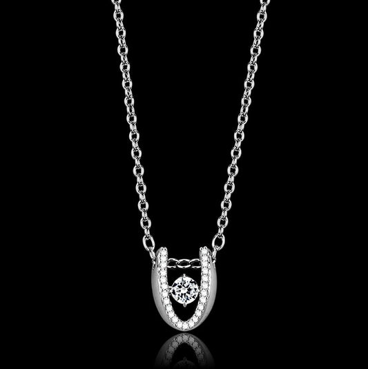 TS572 - Rhodium 925 Sterling Silver Necklace with AAA Grade CZ in Clear-0