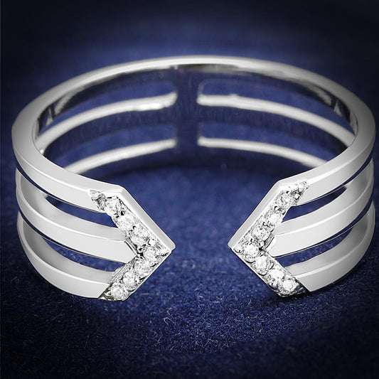 TS574 - Rhodium 925 Sterling Silver Ring with AAA Grade CZ in Clear-0