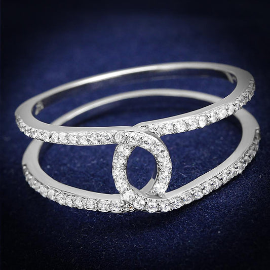 TS575 - Rhodium 925 Sterling Silver Ring with AAA Grade CZ in Clear-0