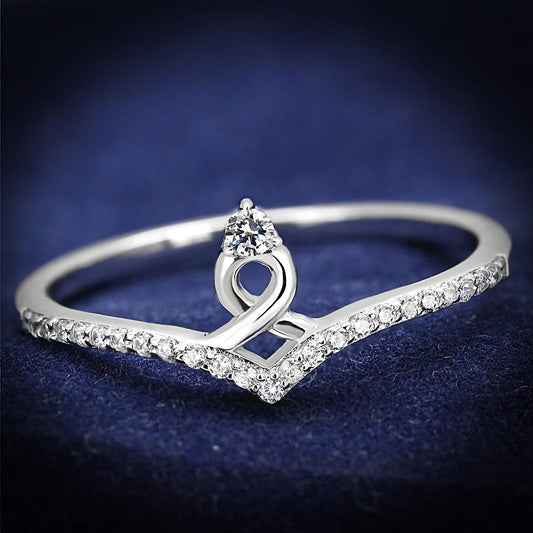 TS583 - Rhodium 925 Sterling Silver Ring with AAA Grade CZ in Clear-0