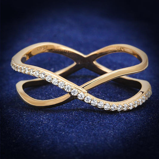 TS589 - Rose Gold 925 Sterling Silver Ring with AAA Grade CZ in Clear-0