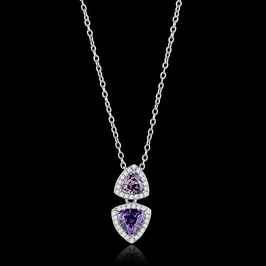 TS607 - Rhodium 925 Sterling Silver Chain Pendant with AAA Grade CZ in Amethyst-0