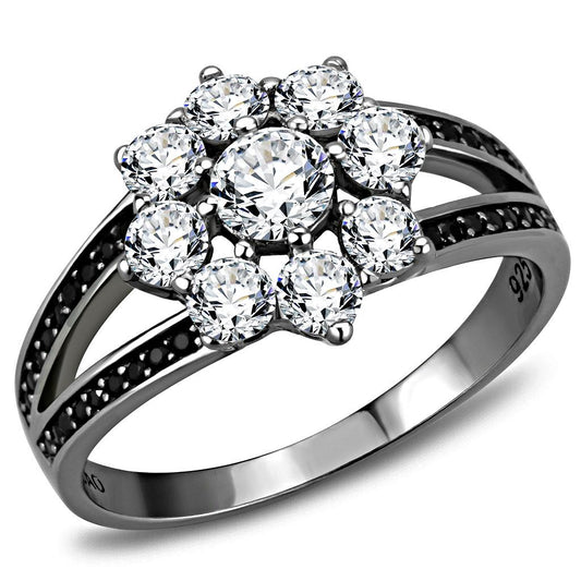 TS611 - Ruthenium 925 Sterling Silver Ring with AAA Grade CZ in Clear-0