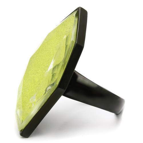 VL001 - IP Black(Ion Plating) Brass Ring with Synthetic Synthetic Stone in Apple Green color-2