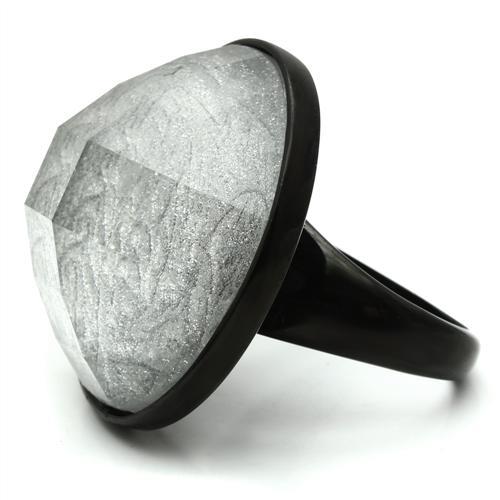 VL003 - IP Black(Ion Plating) Brass Ring with Synthetic Synthetic Stone in Light Gray-2