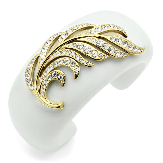 VL028 - IP Gold(Ion Plating) Brass Bangle with Synthetic Synthetic Stone in White-0