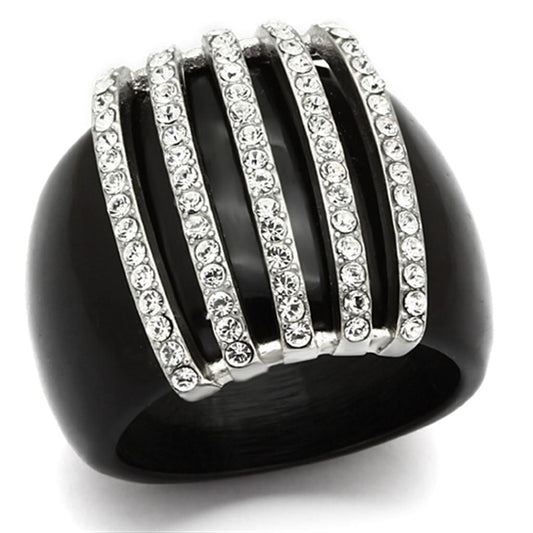 VL099 - High polished (no plating) Stainless Steel Ring with Top Grade Crystal in Clear-0