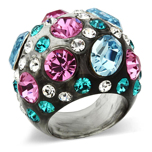VL103 - Resin Ring with Top Grade Crystal in Multi Color-0
