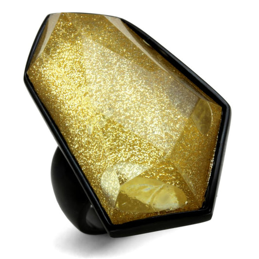 VL117 - IP Black(Ion Plating) Stainless Steel Ring with Synthetic Synthetic Stone in Citrine Yellow-0