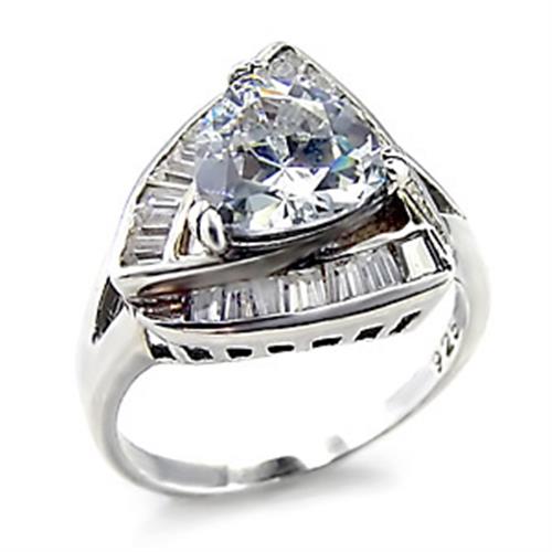 00201 High-Polished 925 Sterling Silver Ring with AAA Grade CZ in Clear-0