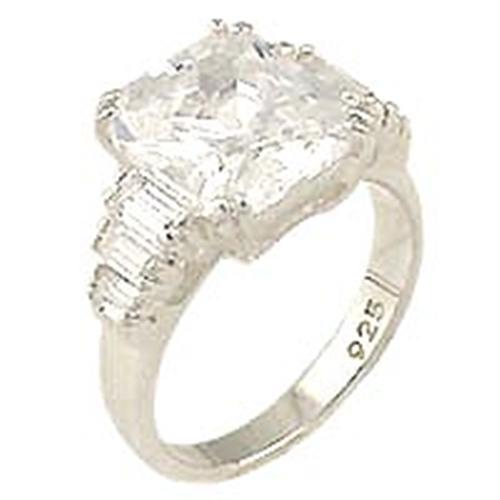 00827 High-Polished 925 Sterling Silver Ring with AAA Grade CZ in Clear-0