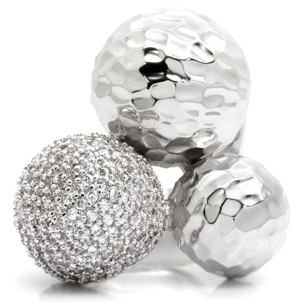 0W121 - Rhodium Brass Ring with AAA Grade CZ  in Clear-2