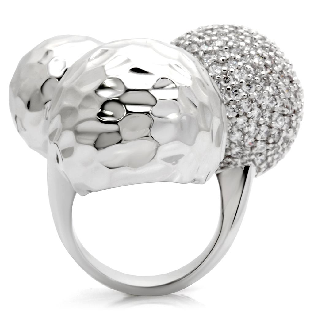 0W121 - Rhodium Brass Ring with AAA Grade CZ  in Clear-3