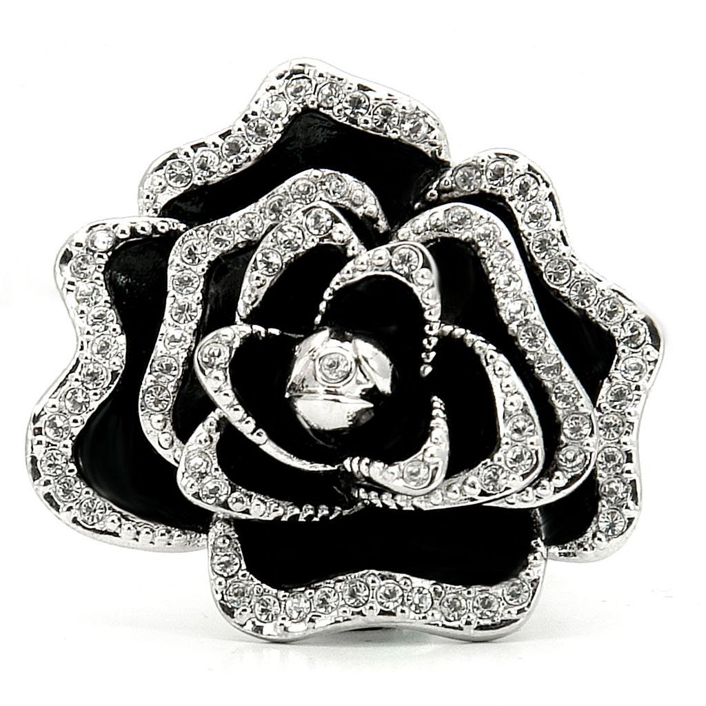 0W252 - Rhodium Brass Ring with Top Grade Crystal  in Clear-2