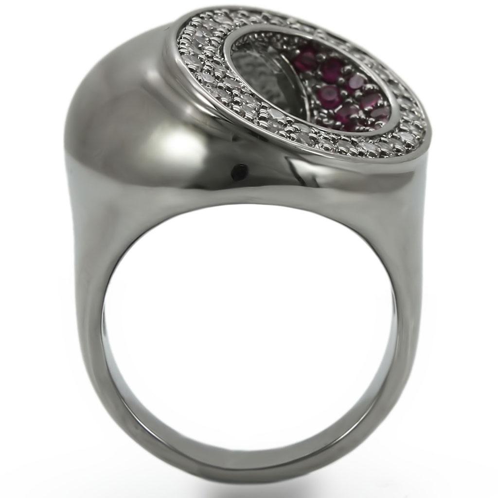 0W304 - Ruthenium Brass Ring with Synthetic Garnet in Ruby-3