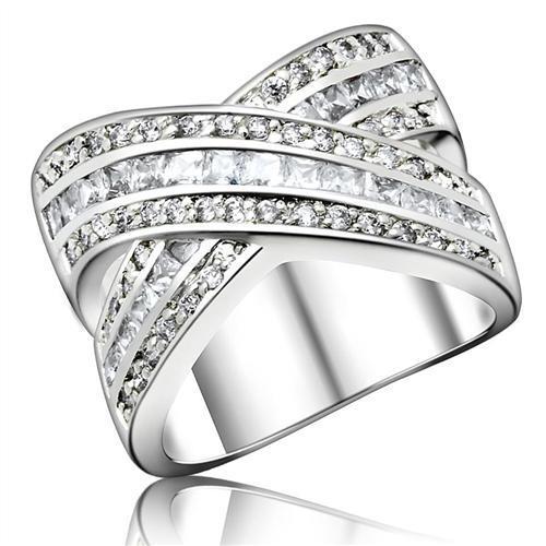 0F233 - High-Polished 925 Sterling Silver Ring with AAA Grade CZ  in Clear-0