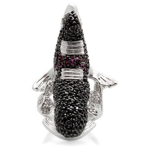 0W003 - Rhodium + Ruthenium Brass Ring with AAA Grade CZ  in Multi Color-2