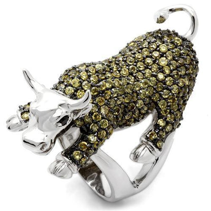 0W004 - Rhodium + Ruthenium Brass Ring with AAA Grade CZ  in Multi Color-0