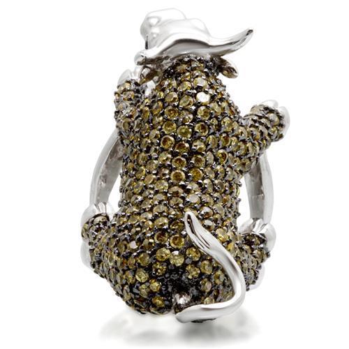 0W004 - Rhodium + Ruthenium Brass Ring with AAA Grade CZ  in Multi Color-2