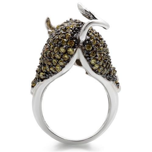 0W004 - Rhodium + Ruthenium Brass Ring with AAA Grade CZ  in Multi Color-4