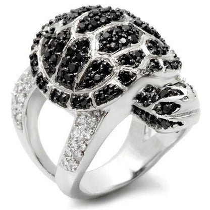 0W005 - Rhodium + Ruthenium Brass Ring with AAA Grade CZ  in Jet-0