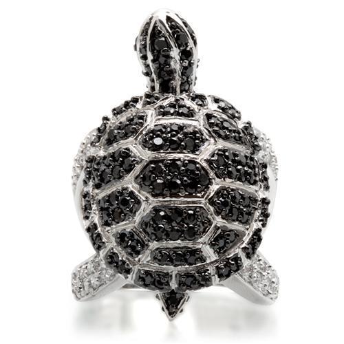 0W005 - Rhodium + Ruthenium Brass Ring with AAA Grade CZ  in Jet-2