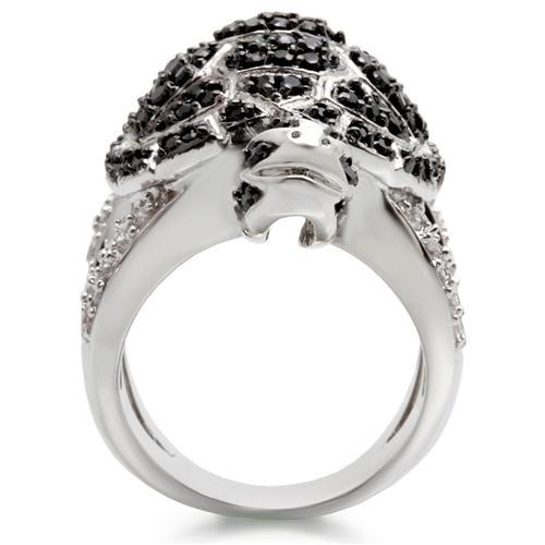 0W005 - Rhodium + Ruthenium Brass Ring with AAA Grade CZ  in Jet-3