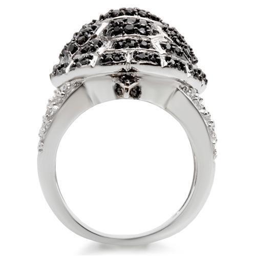 0W005 - Rhodium + Ruthenium Brass Ring with AAA Grade CZ  in Jet-4