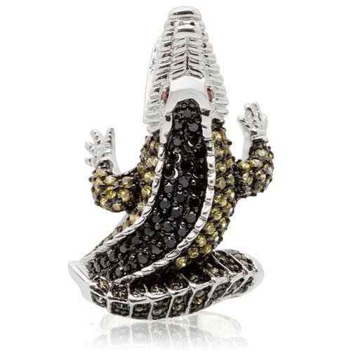 0W007 - Rhodium + Ruthenium Brass Ring with AAA Grade CZ  in Multi Color-2