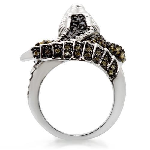 0W007 - Rhodium + Ruthenium Brass Ring with AAA Grade CZ  in Multi Color-4