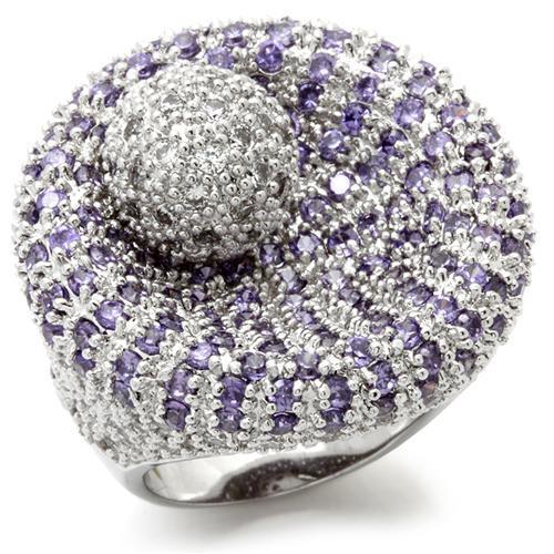 0W018 - Rhodium Brass Ring with AAA Grade CZ  in Tanzanite-0
