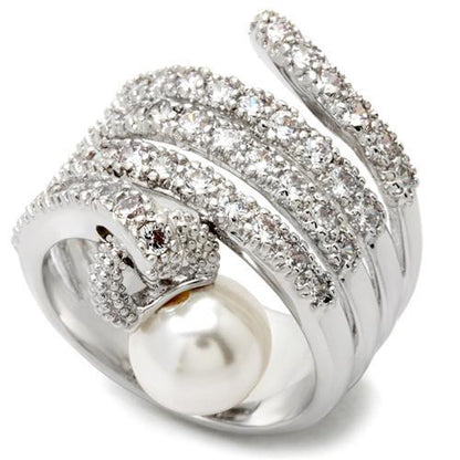0W031 - Rhodium Brass Ring with AAA Grade CZ  in Clear-0