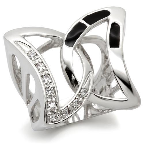 0W050 - Rhodium Brass Ring with AAA Grade CZ  in Clear-0