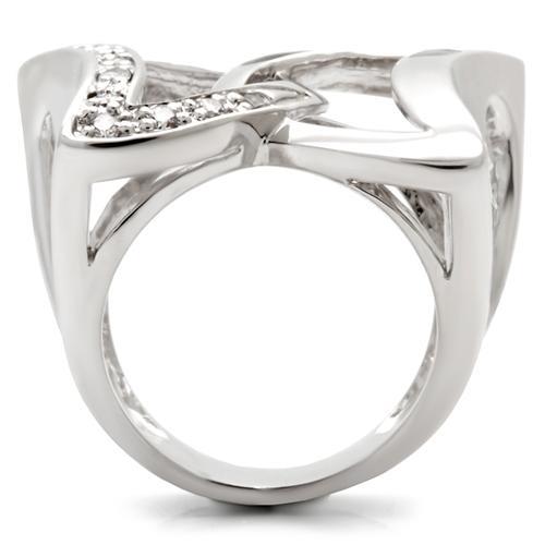 0W050 - Rhodium Brass Ring with AAA Grade CZ  in Clear-3