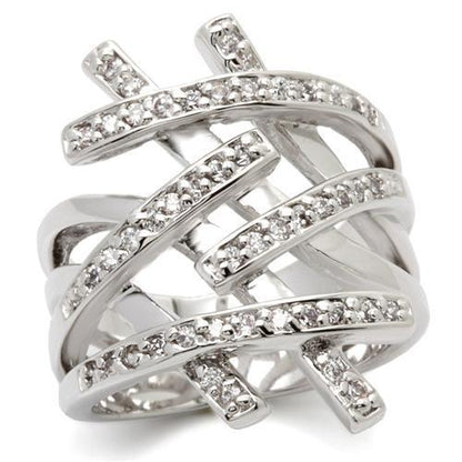 0W061 - Rhodium Brass Ring with AAA Grade CZ  in Clear-0