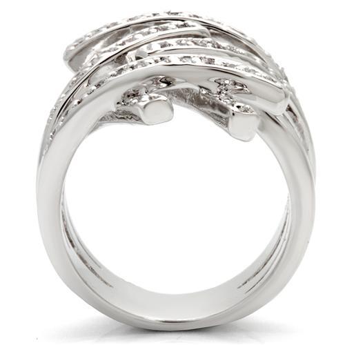 0W061 - Rhodium Brass Ring with AAA Grade CZ  in Clear-3