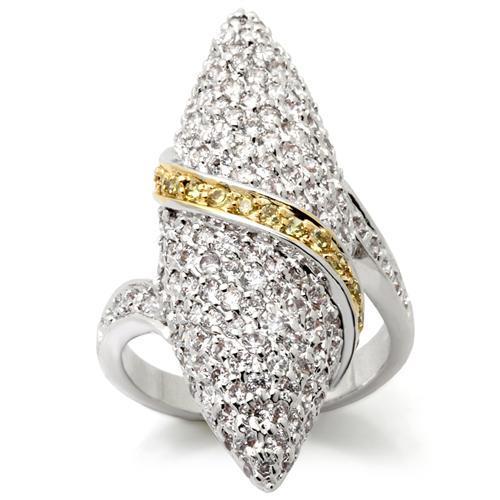 0W099 - Gold+Rhodium Brass Ring with AAA Grade CZ  in Topaz-0