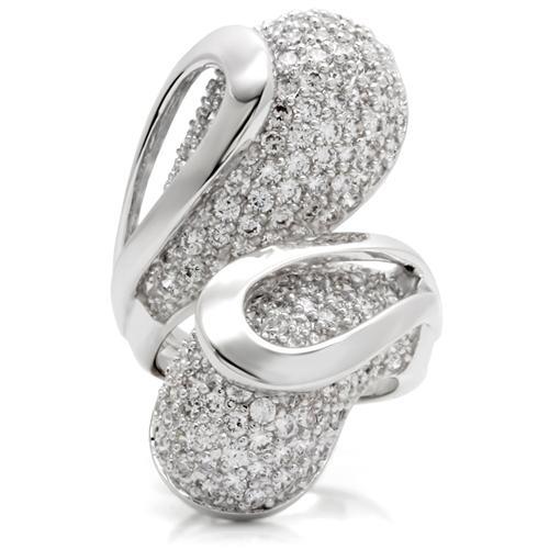 0W118 - Rhodium Brass Ring with AAA Grade CZ  in Clear-2