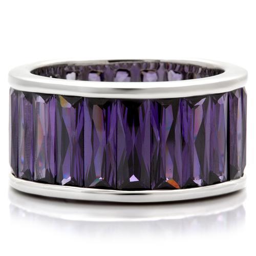 0W128 - Rhodium Brass Ring with AAA Grade CZ  in Amethyst-2