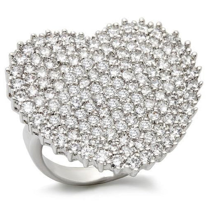 0W146 - Rhodium Brass Ring with AAA Grade CZ  in Clear-0