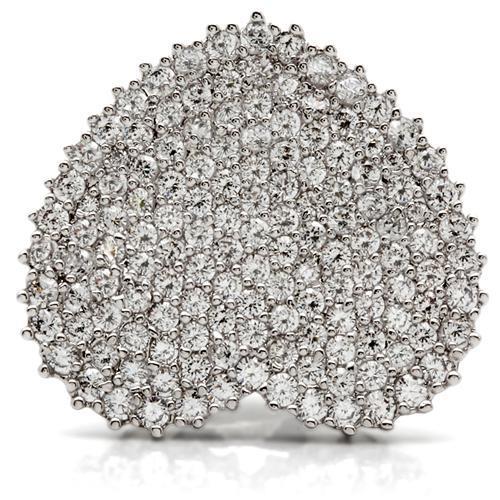 0W146 - Rhodium Brass Ring with AAA Grade CZ  in Clear-2