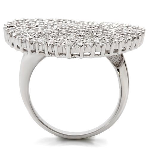 0W146 - Rhodium Brass Ring with AAA Grade CZ  in Clear-3