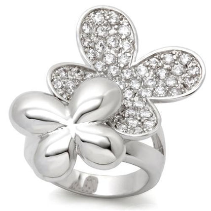 0W147 - Rhodium Brass Ring with AAA Grade CZ  in Clear-0