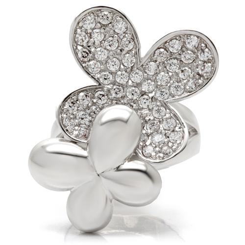 0W147 - Rhodium Brass Ring with AAA Grade CZ  in Clear-2